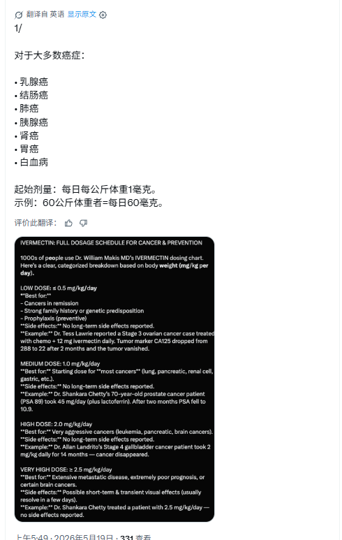 伊维菌素服用起始剂量